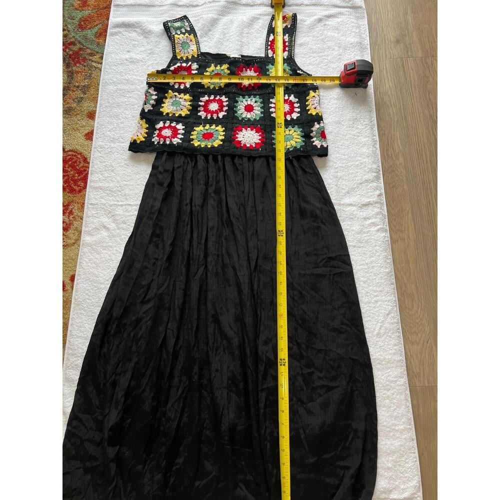Vtg 70 Crochet granny Square top tiered black long Dress Boho, retro Y2k Sz XL - Picture 7 of 8